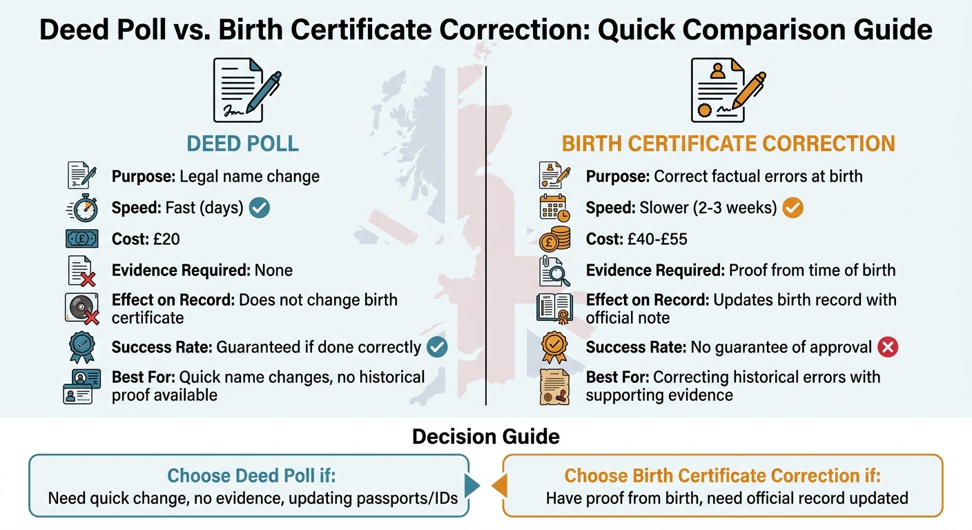 Deed Poll vs Birth Certificate Correction Comparison UK