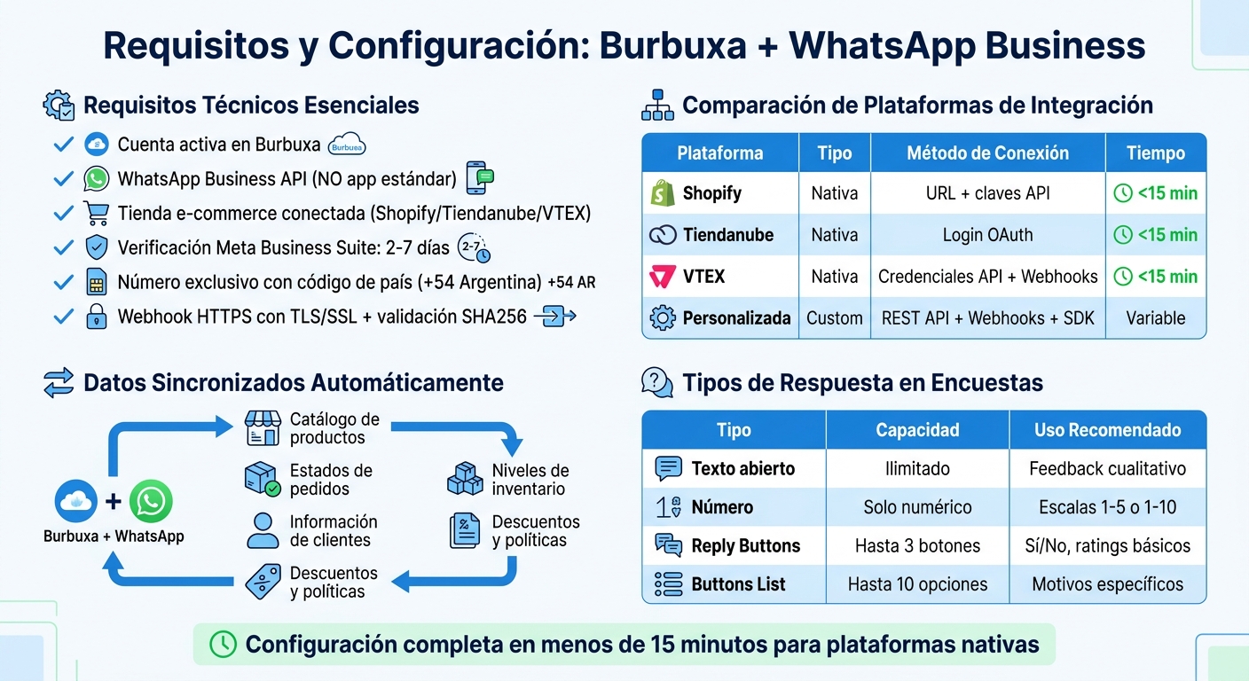 Requisitos técnicos y tiempos de configuración para automatizar encuestas en WhatsApp con Burbuxa