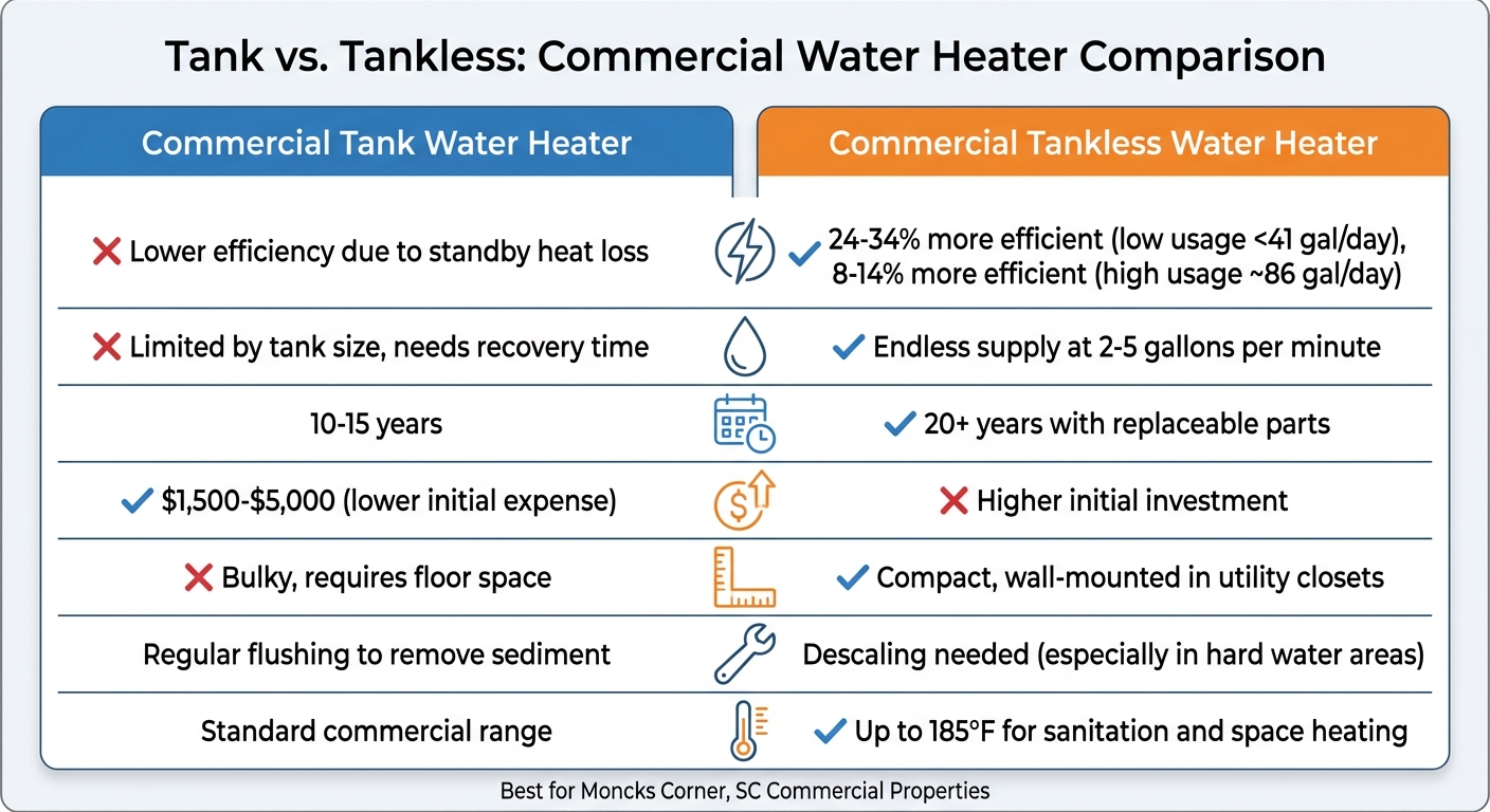 Commercial Tank vs Tankless Water Heater Comparison Chart