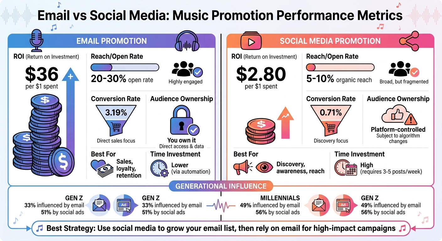 Email vs Social Media Marketing for Musicians: ROI, Reach, and Conversion Comparison