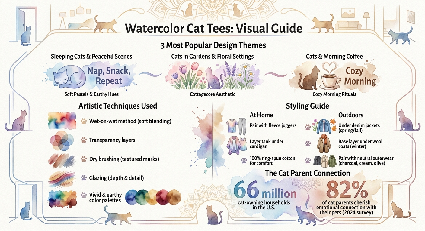 Watercolor Cat Tee Design Themes and Styling Guide for Cat Parents