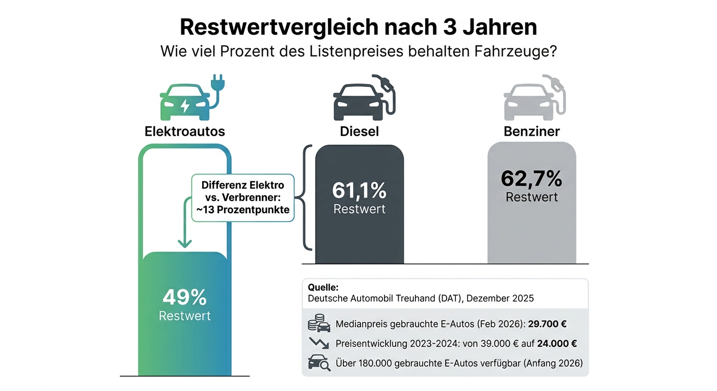 Restwertvergleich Elektroautos vs. Verbrenner nach 3 Jahren