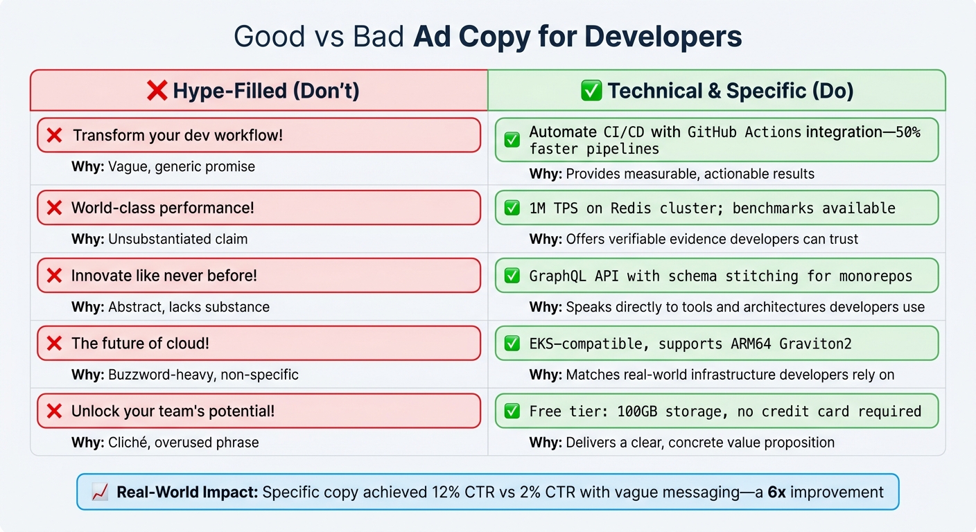 Effective vs Ineffective Developer Marketing Ad Copy Examples