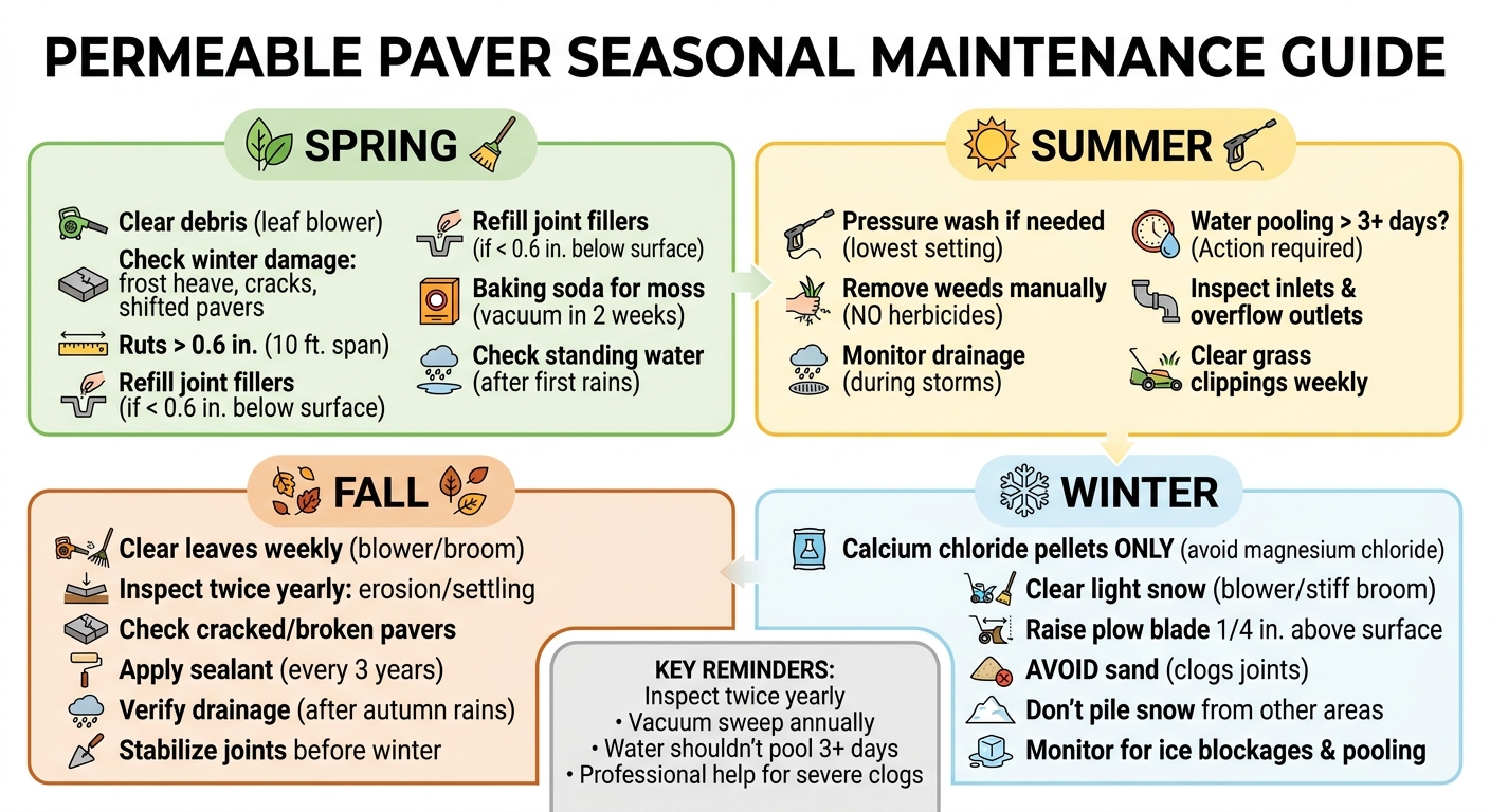 Seasonal Permeable Paver Maintenance Schedule: Spring, Summer, Fall, Winter Care Guide
