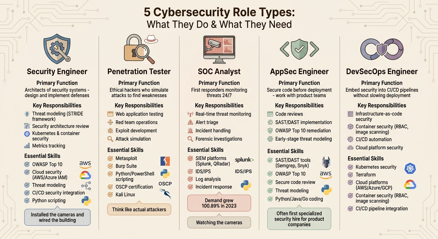 5 Cybersecurity Role Types: Skills, Responsibilities, and Key Tools Compared