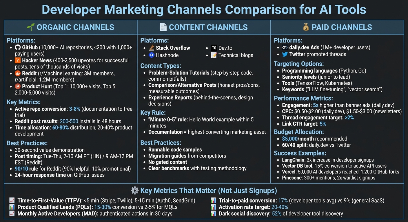 Developer Marketing Channels Comparison: Organic vs Content vs Paid