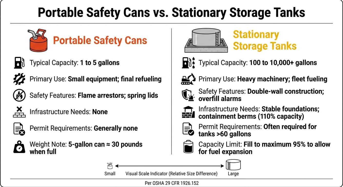OSHA Gasoline Storage Requirements: Portable Safety Cans vs Stationary Tanks Comparison