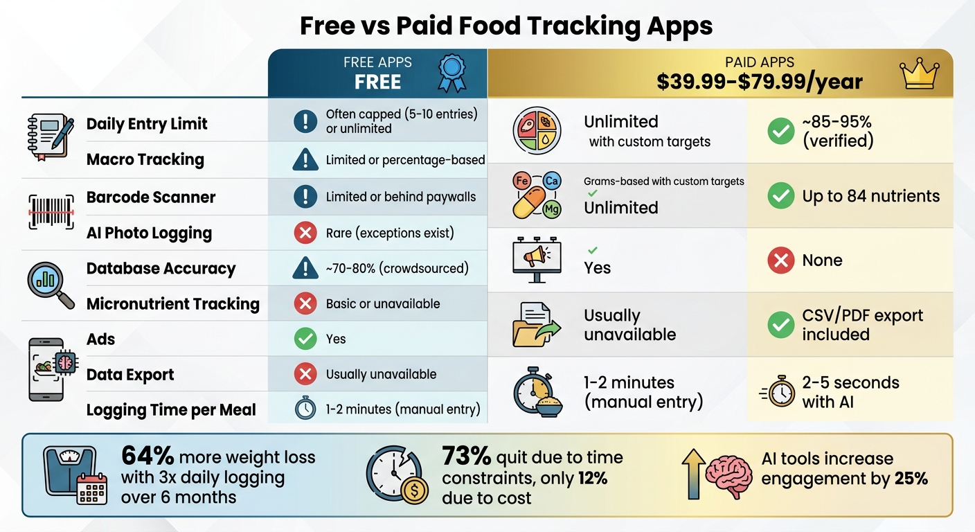 Free vs Paid Food Tracking Apps Feature Comparison 2026