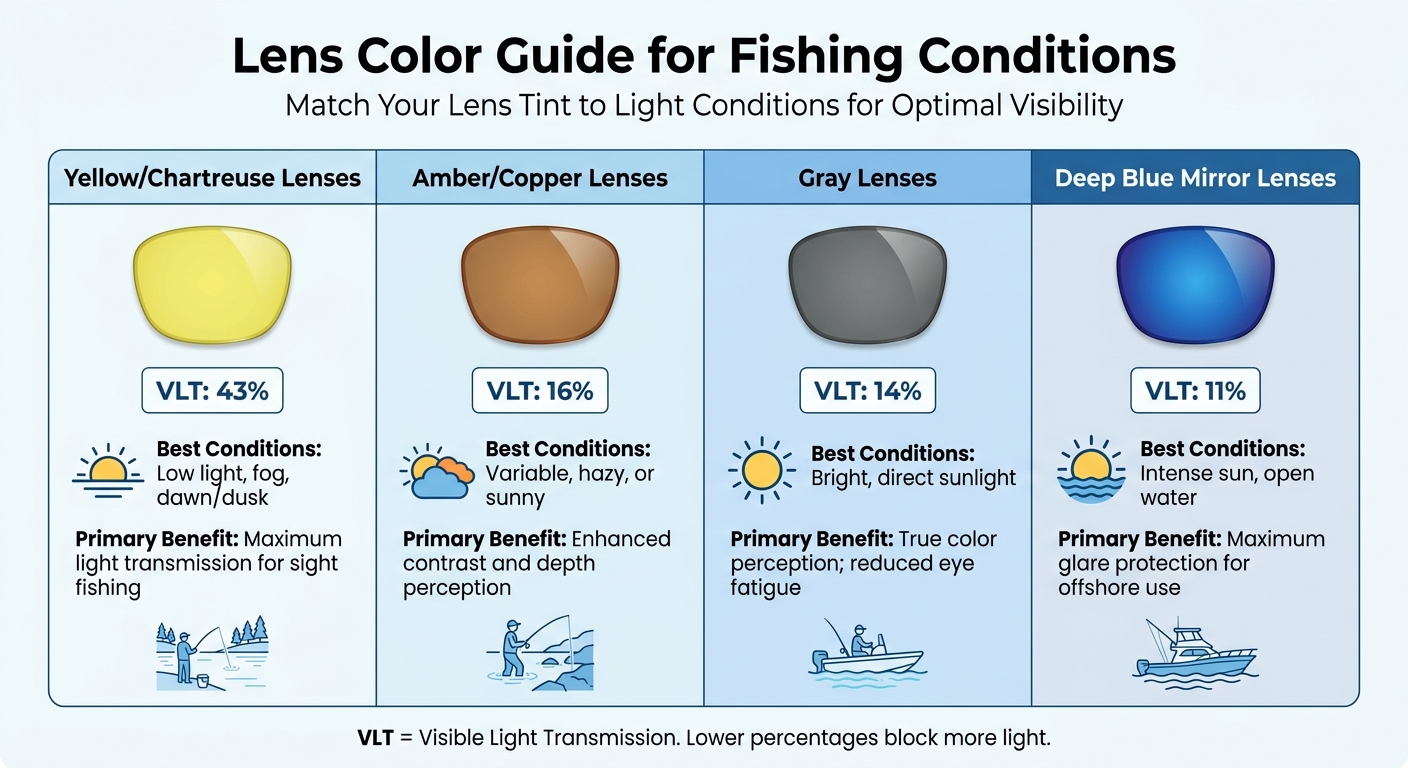 Fishing Sunglasses Lens Color Guide: VLT Percentages and Best Conditions