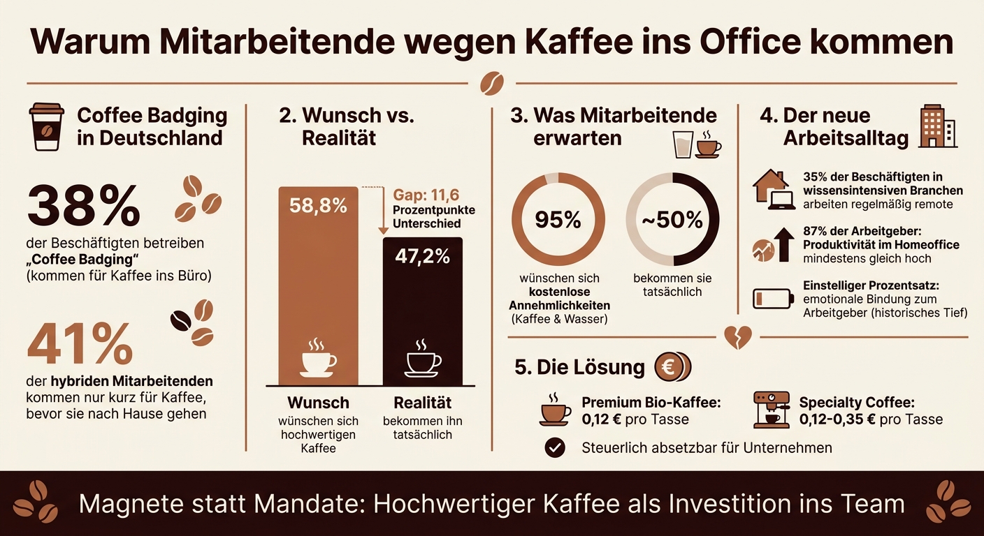 Coffee Badging und Mitarbeiterwünsche: Statistiken zu Kaffee am Arbeitsplatz