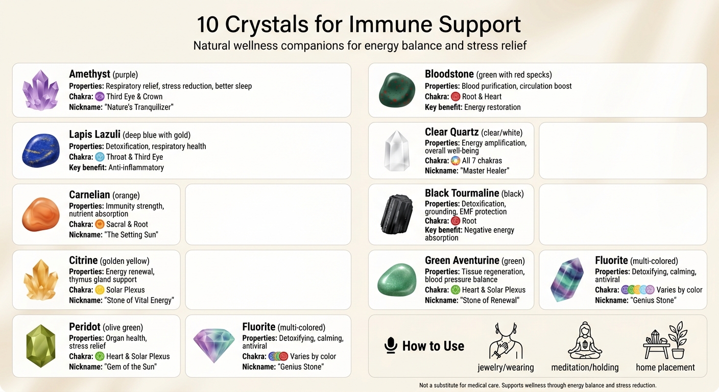 10 Crystals for Immune Support: Properties and Chakra Connections