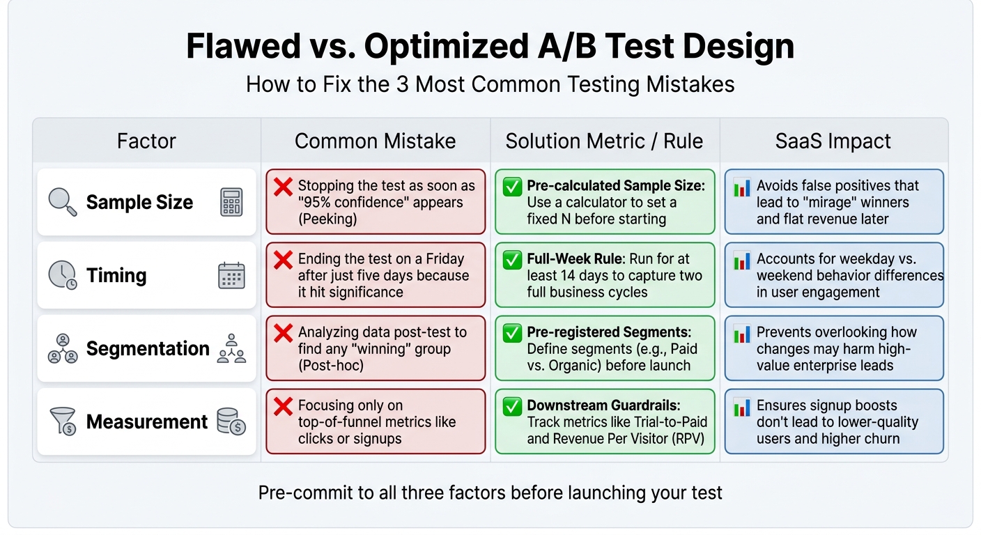 A/B Testing Mistakes vs Solutions: Sample Size, Timing and Segmentation