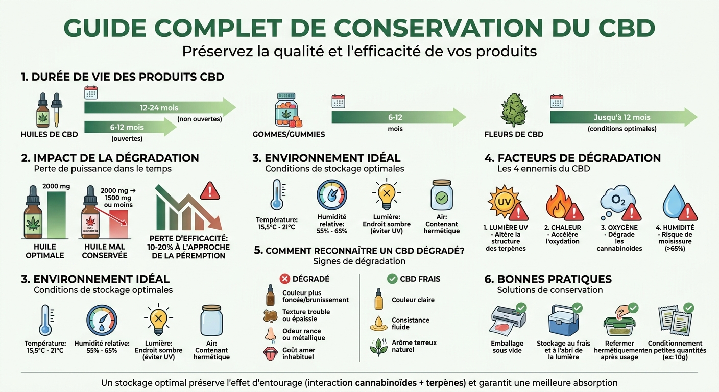 Guide de conservation du CBD : durées, températures et signes de dégradation