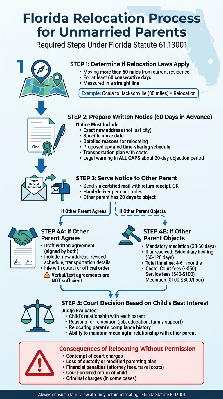 Florida Relocation Process for Unmarried Parents: 5-Step Legal Guide