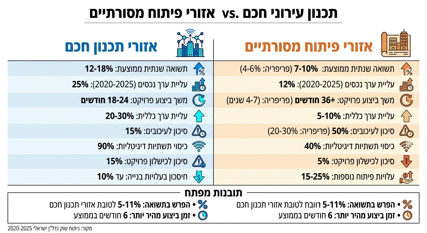 השוואה בין אזורי תכנון חכם לאזורים מסורתיים בנדל