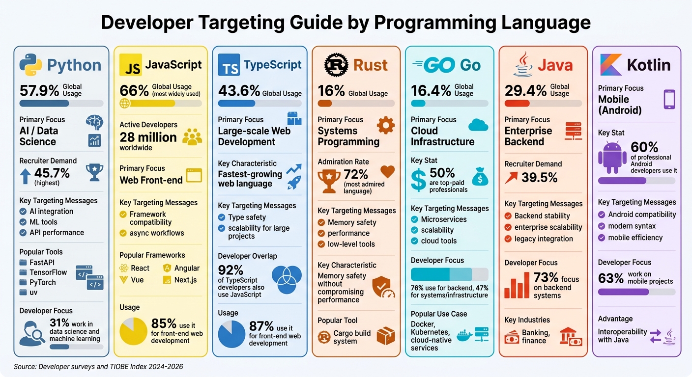 Developer Targeting Guide by Programming Language: Usage Stats and Key Focus Areas