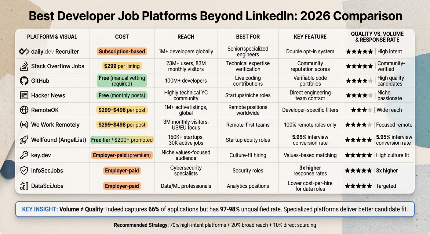 Developer Job Platforms Comparison: Cost, Reach, and Best Use Cases 2026