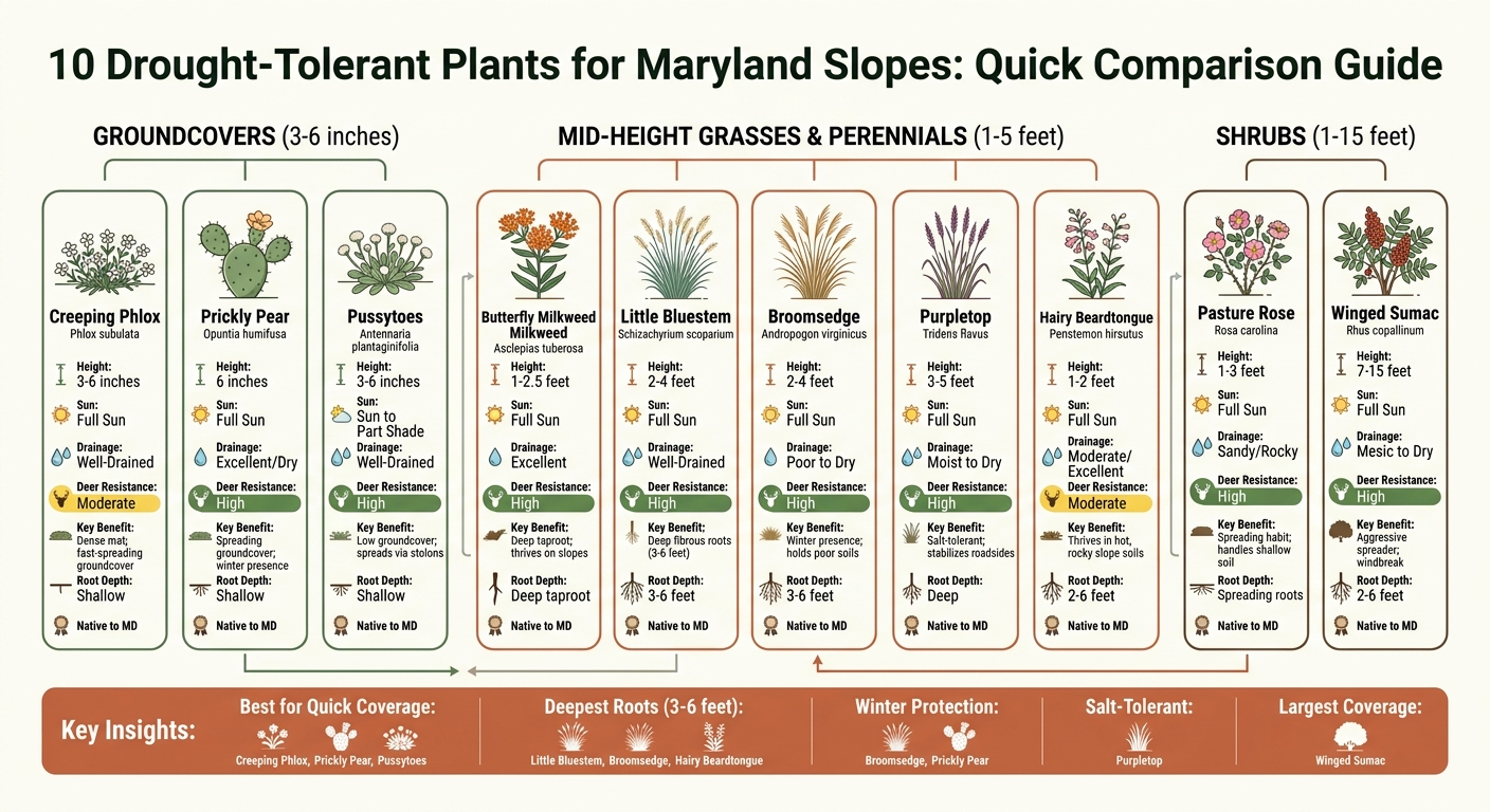 Comparison of 10 Drought-Tolerant Plants for Slope Erosion Control in Maryland