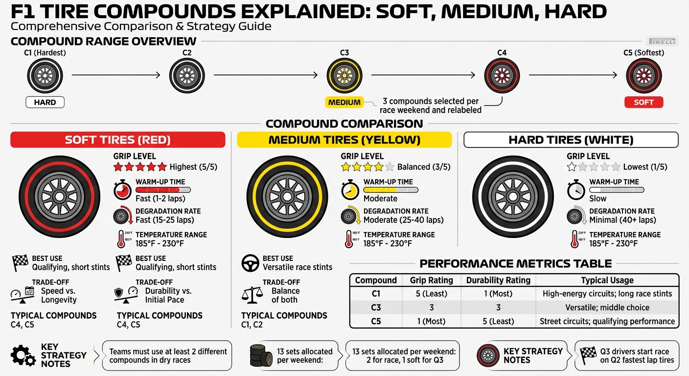 F1 Tire Compounds Comparison: Soft vs Medium vs Hard Performance Characteristics