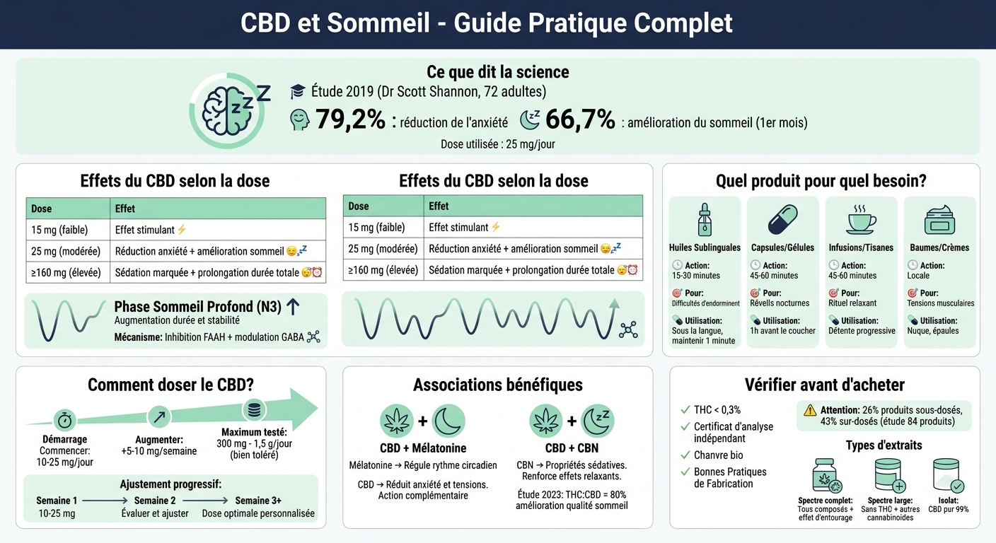 Guide complet CBD pour le sommeil : produits, dosages et timing