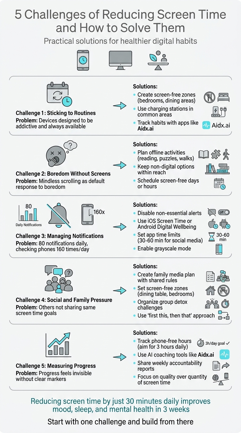 5 Screen Time Challenges and Solutions Infographic