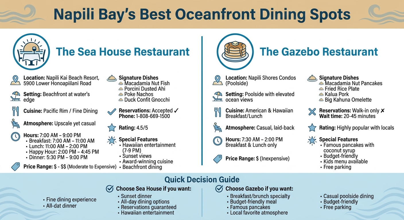 Sea House vs Gazebo Restaurant Comparison - Napili Bay Dining Guide