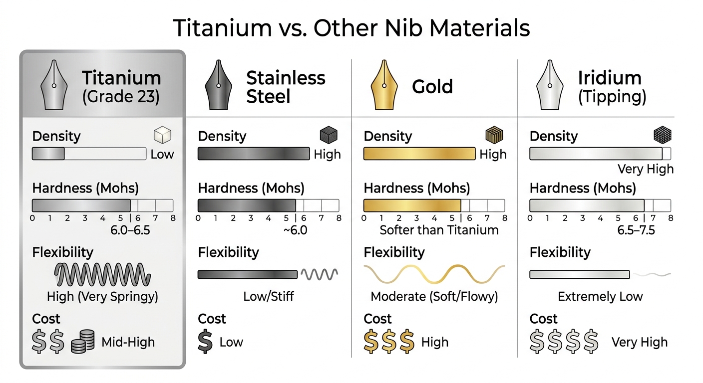 Titanium vs Steel vs Gold vs Iridium Fountain Pen Nib Material Comparison