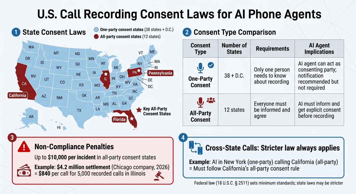 U.S. Call Recording Consent Laws: One-Party vs All-Party States Map and Comparison