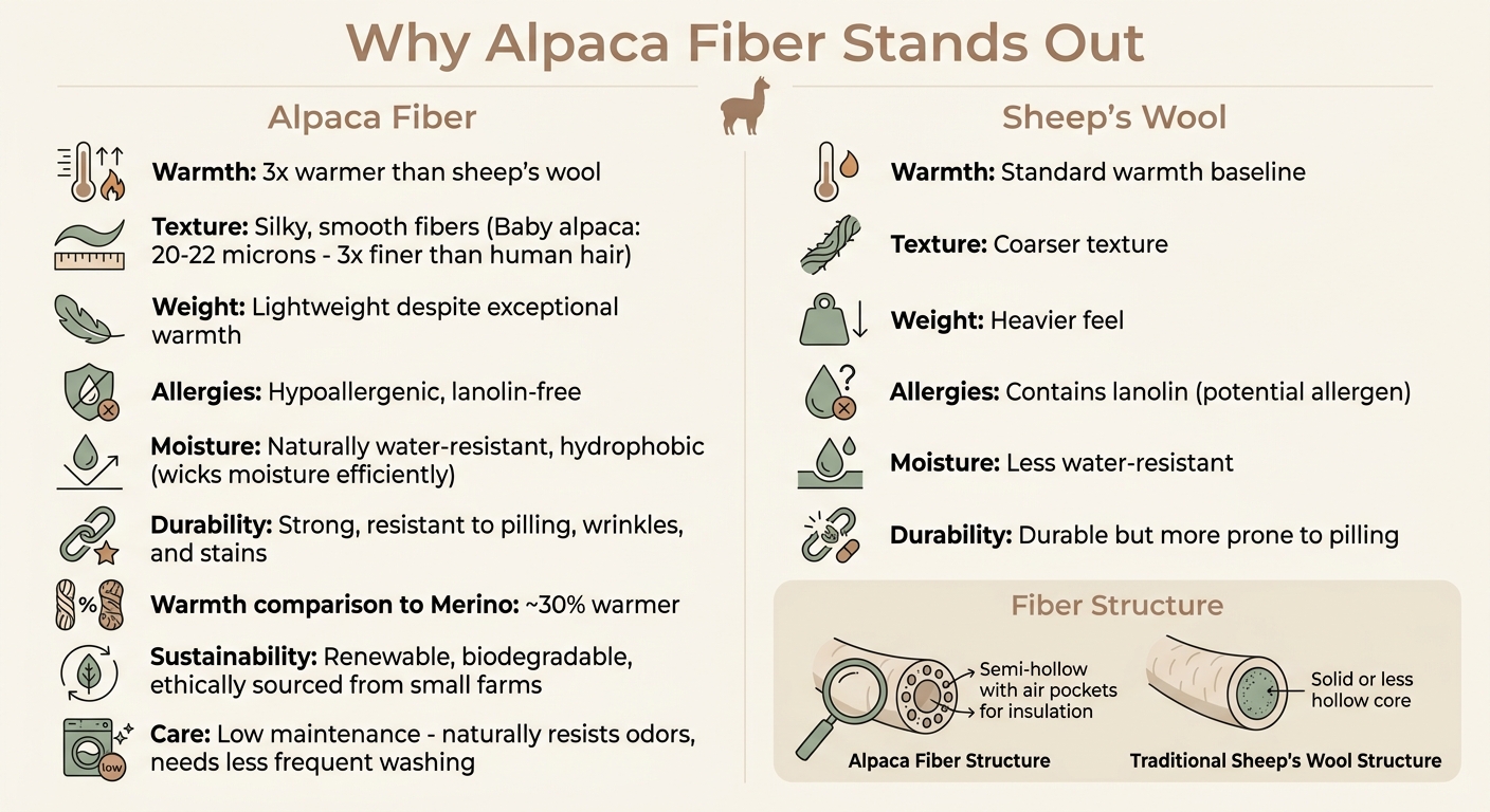 Alpaca Fiber Benefits vs Sheep's Wool Comparison Chart