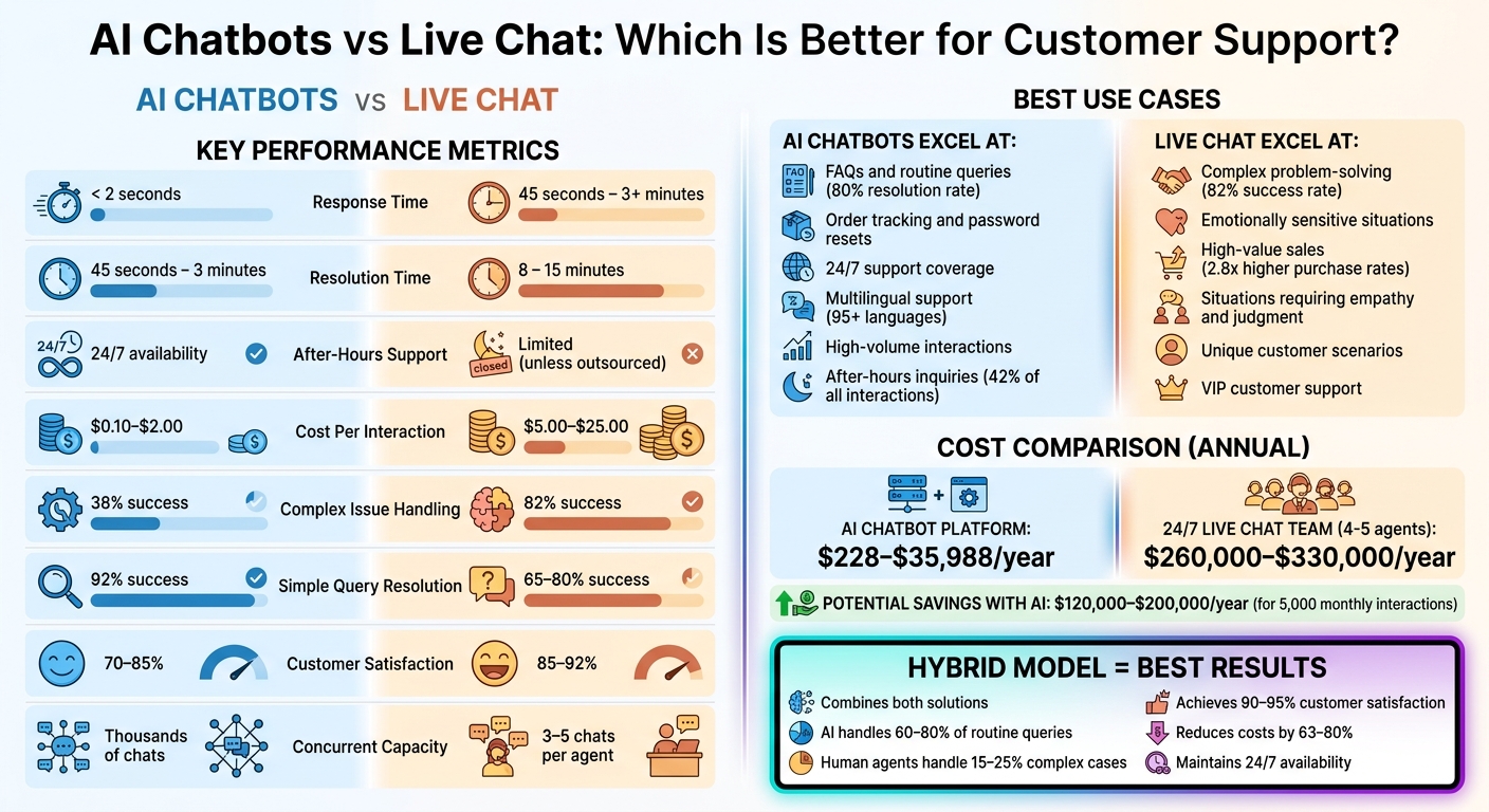 AI Chatbots vs Live Chat: Performance Metrics and Cost Comparison