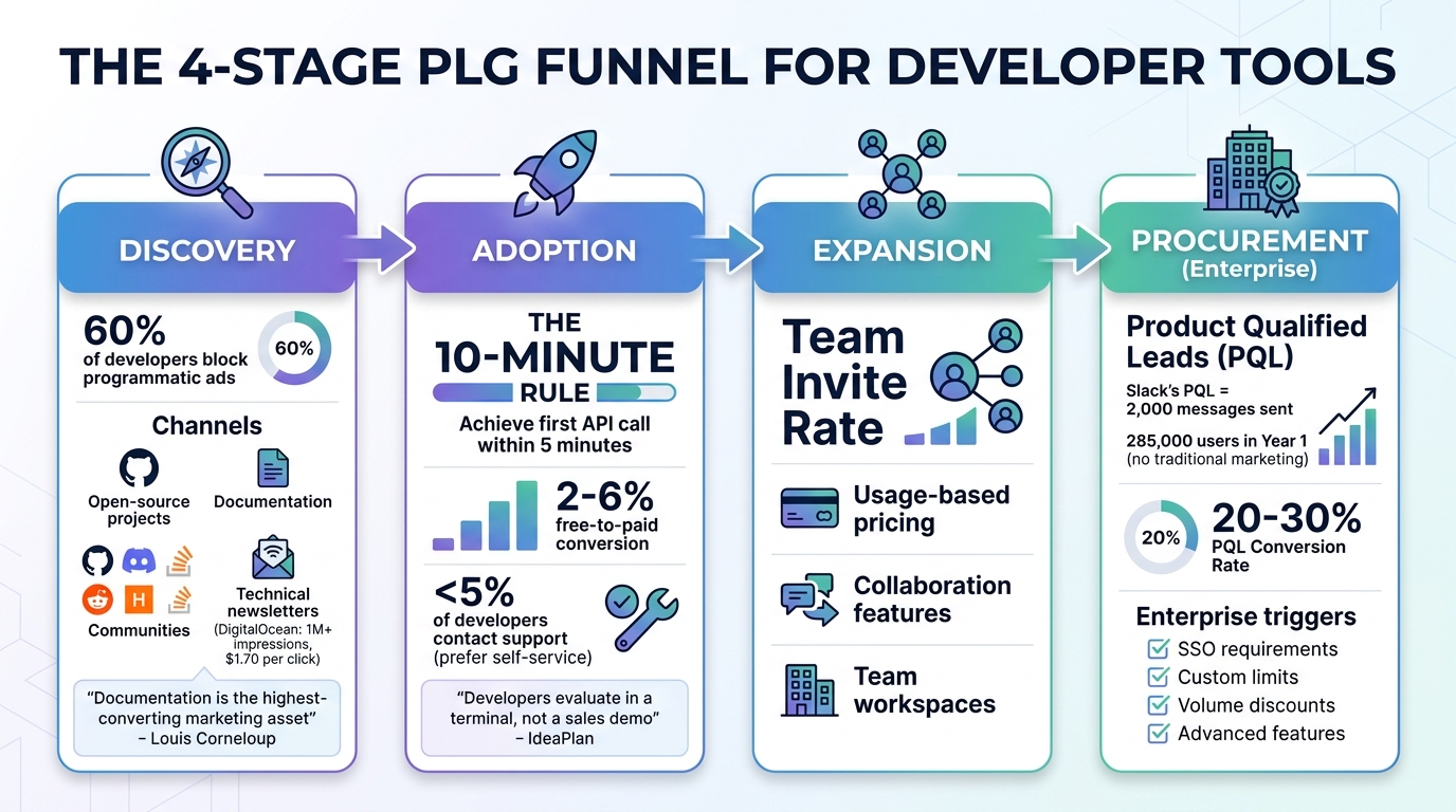 PLG Funnel for Developer Tools: 4-Stage Journey from Discovery to Enterprise