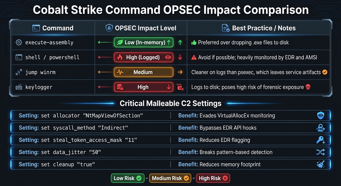 Cobalt Strike OPSEC Command Comparison: Low vs High Risk Operations