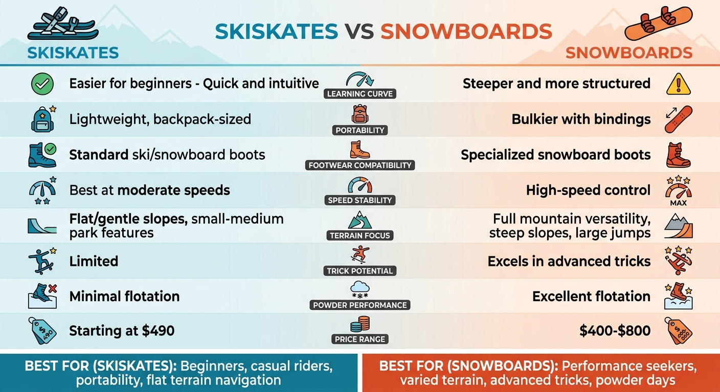 Skiskates vs Snowboards: Complete Feature Comparison Chart