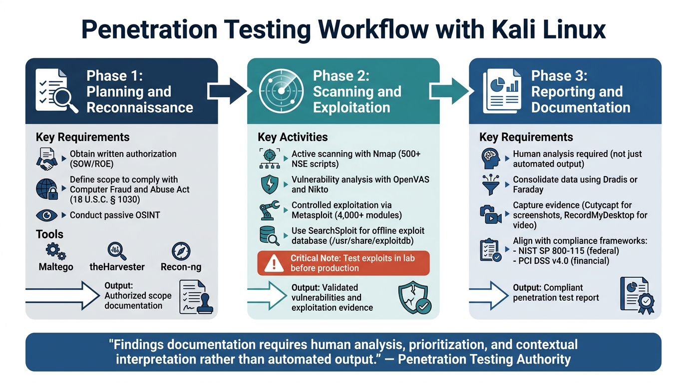 Kali Linux Penetration Testing Workflow: 3-Phase Security Assessment Process