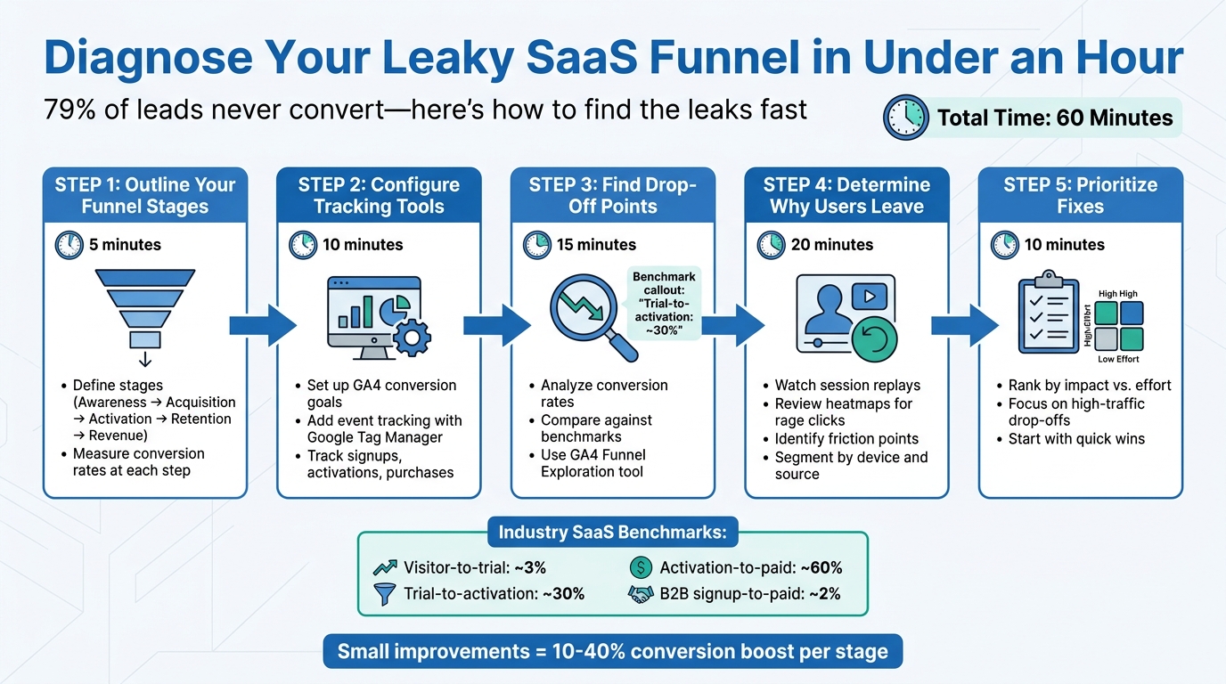 5-Step SaaS Funnel Diagnostic Process in Under 60 Minutes