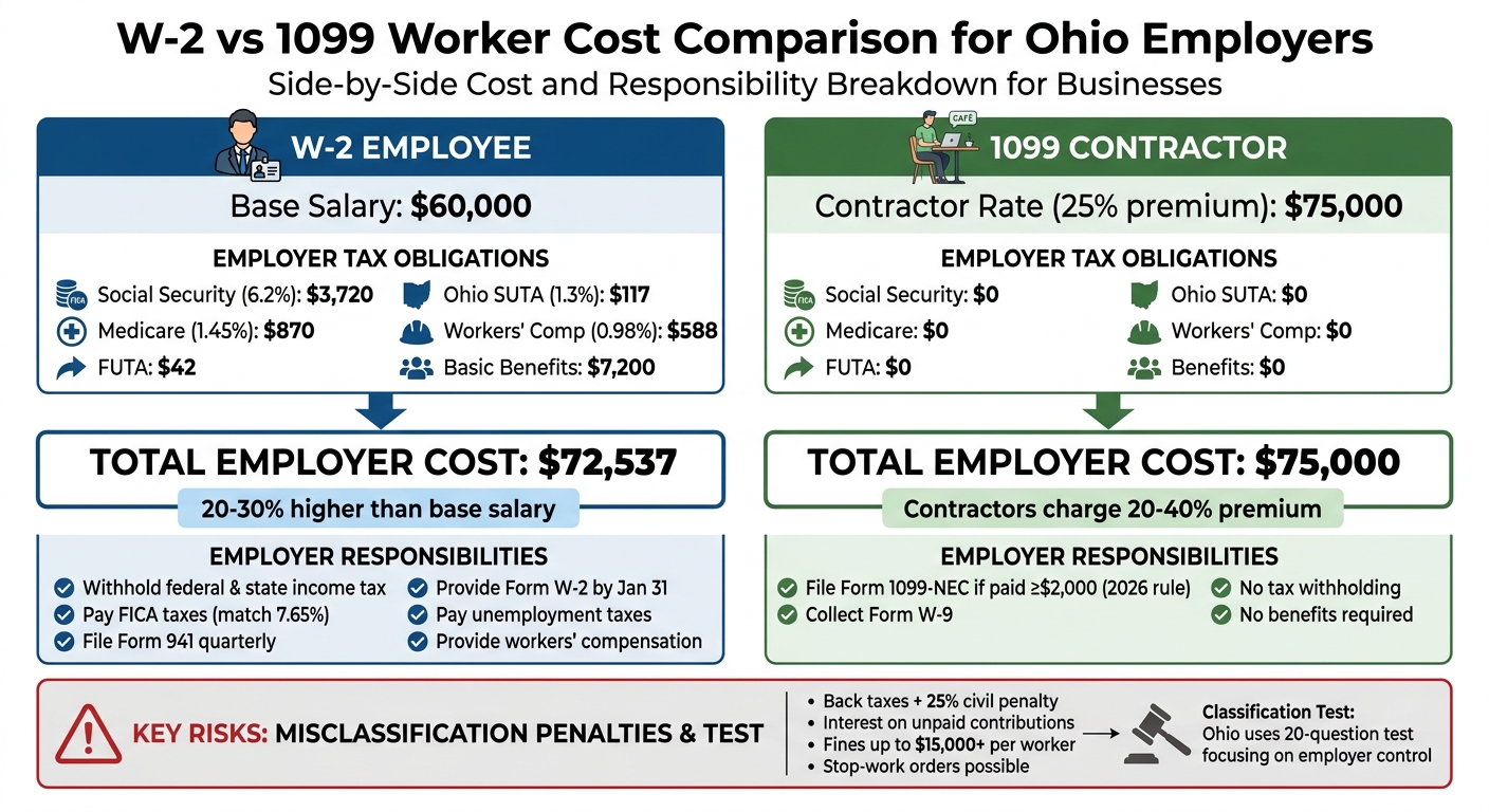 W-2 vs 1099 Worker Cost Comparison for Ohio Employers