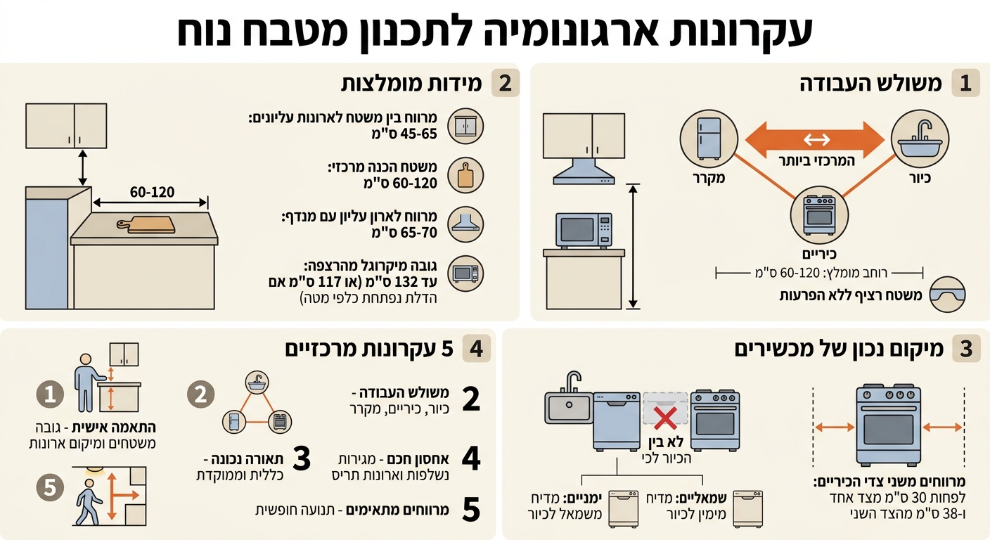 עקרונות ארגונומיה לתכנון מטבח - משולש עבודה ומידות מומלצות