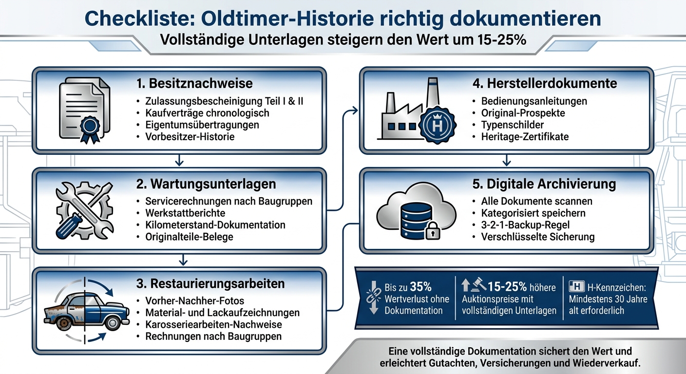 Oldtimer-Dokumentation: 5 essenzielle Bereiche für maximalen Werterhalt