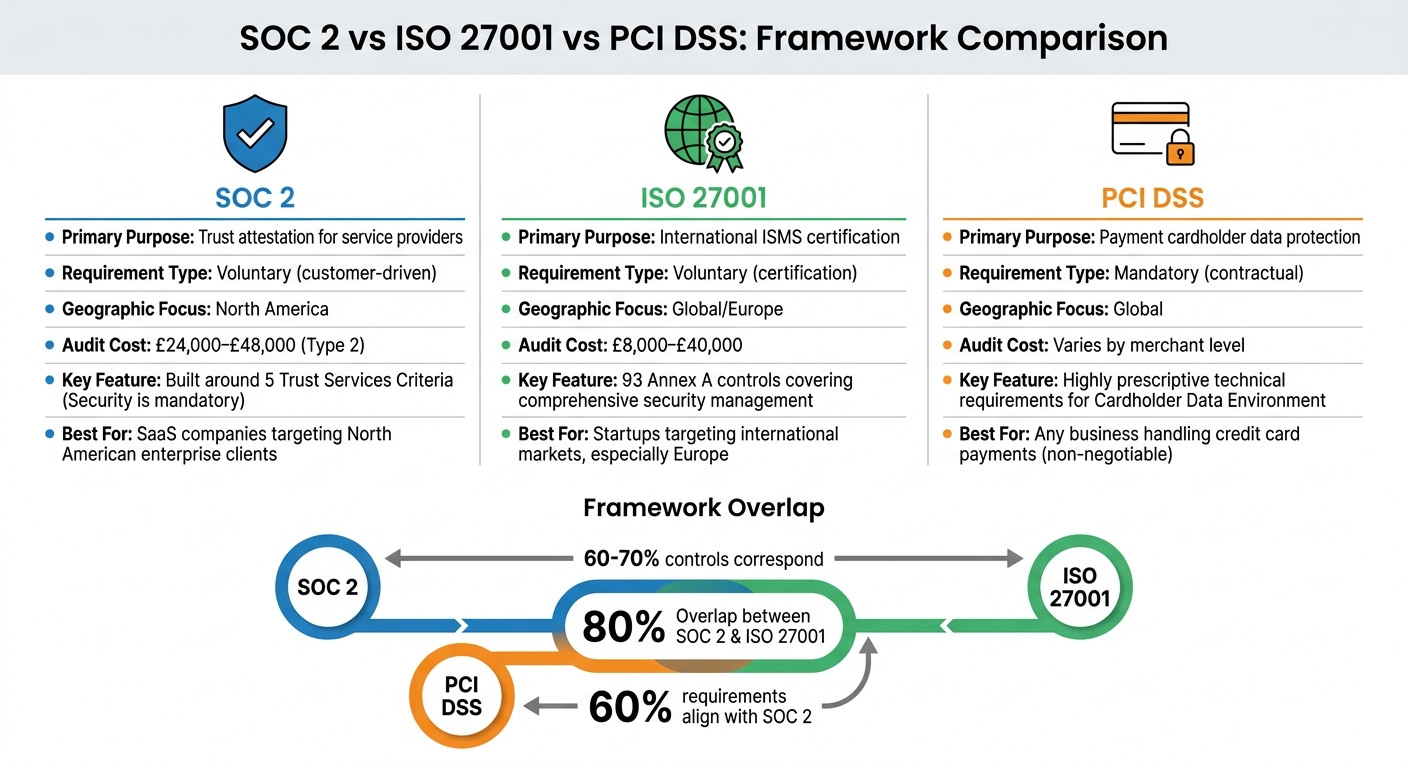 SOC 2 vs ISO 27001 vs PCI DSS Compliance Framework Comparison