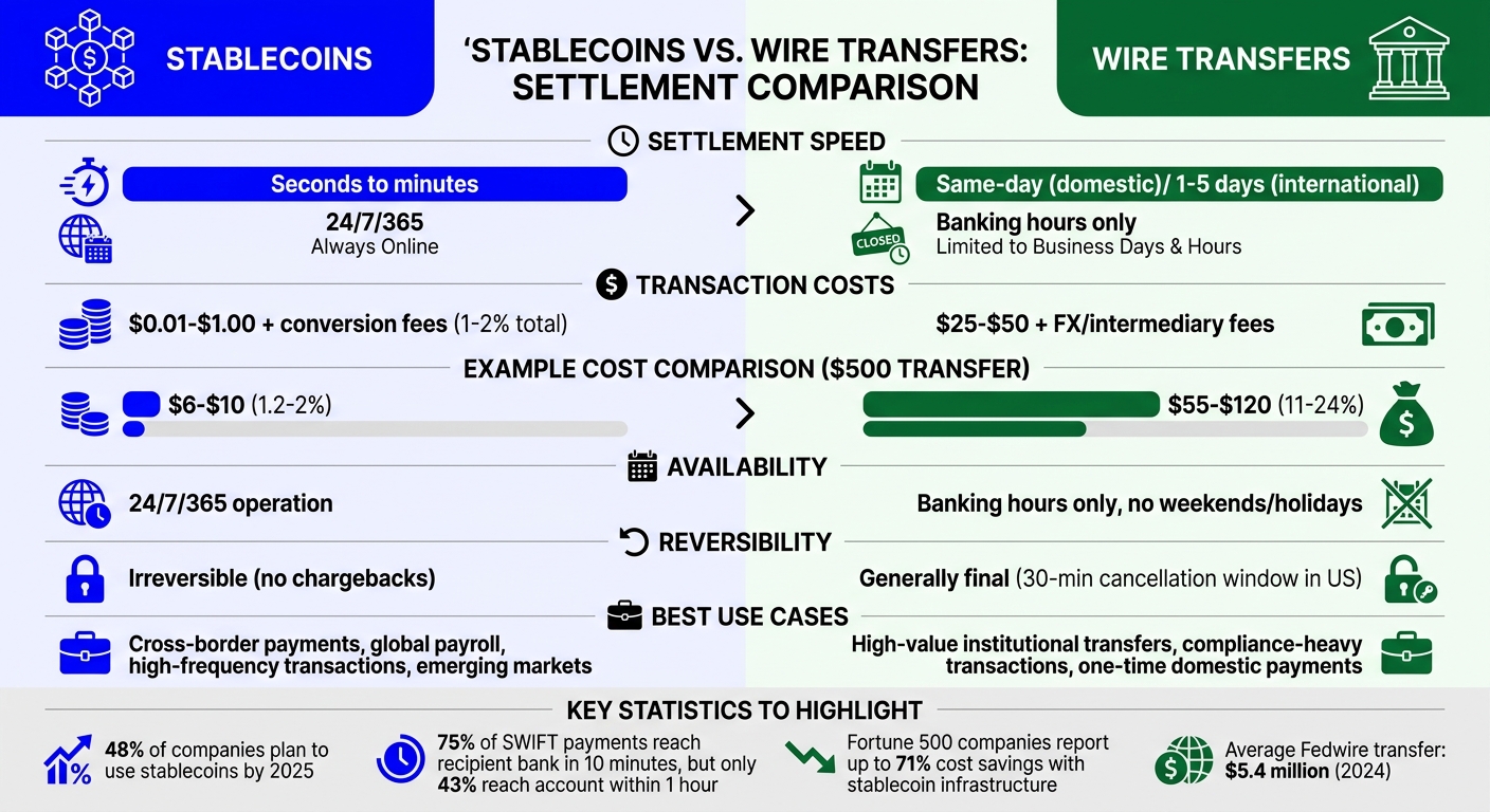 Stablecoins vs Wire Transfers: Speed, Cost, and Availability Comparison