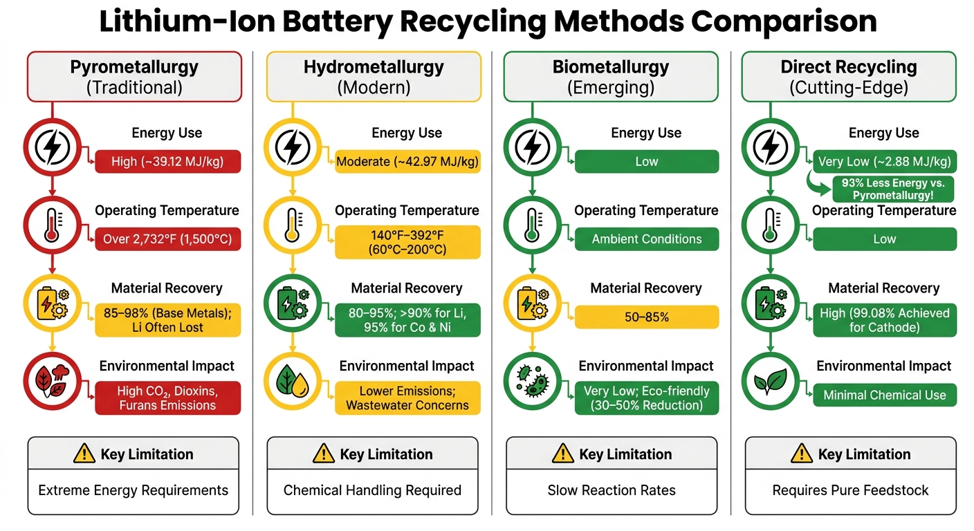 Lithium-Ion Battery Recycling Methods: Energy Use and Recovery Rates Comparison