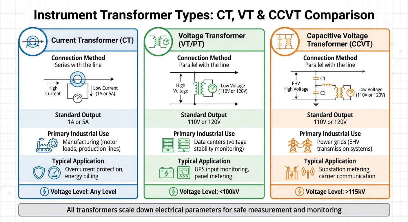 CT vs VT vs CCVT: Instrument Transformer Types Comparison