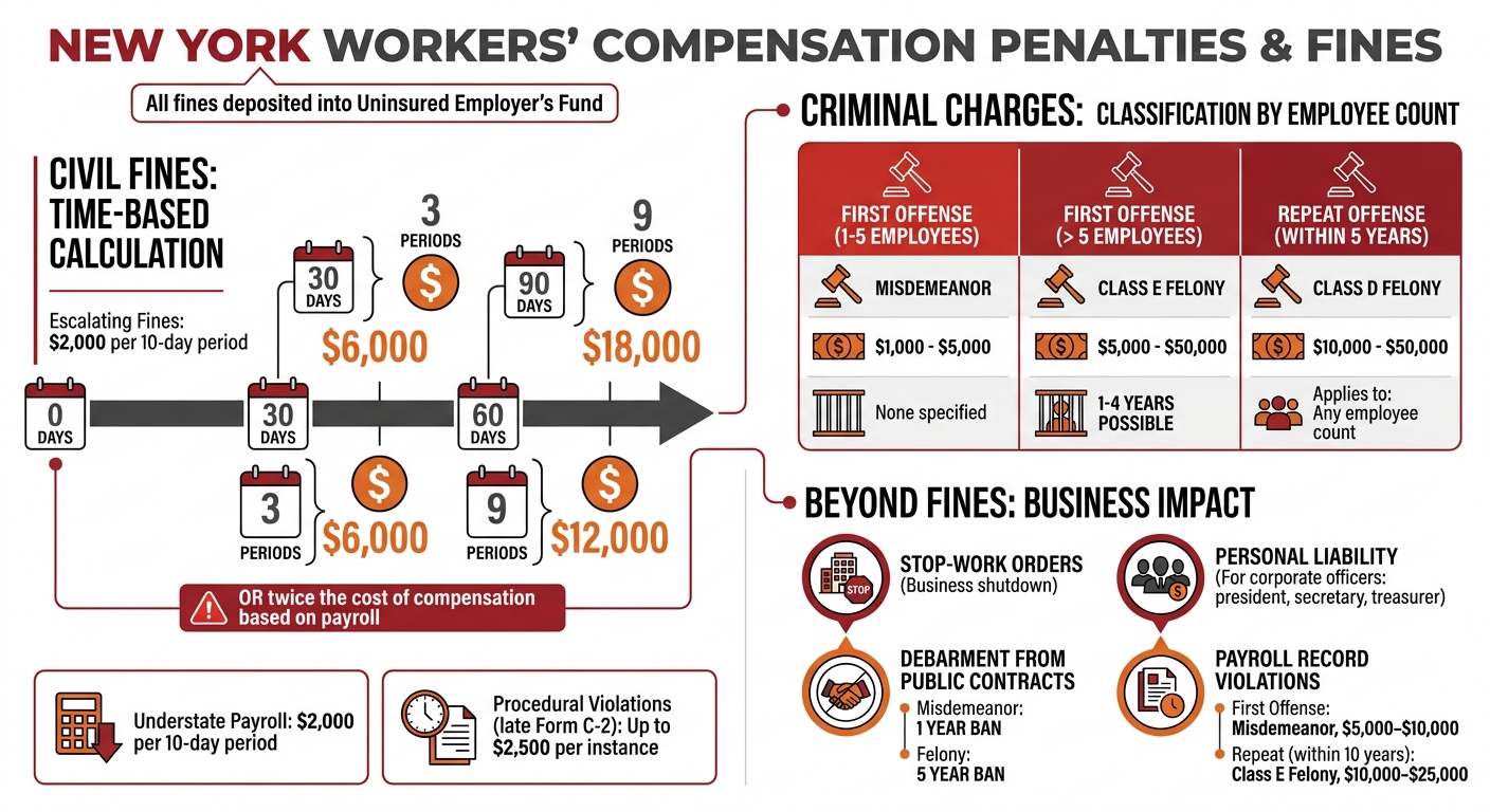 NY Workers' Comp Penalties: Civil Fines vs Criminal Charges by Violation Type