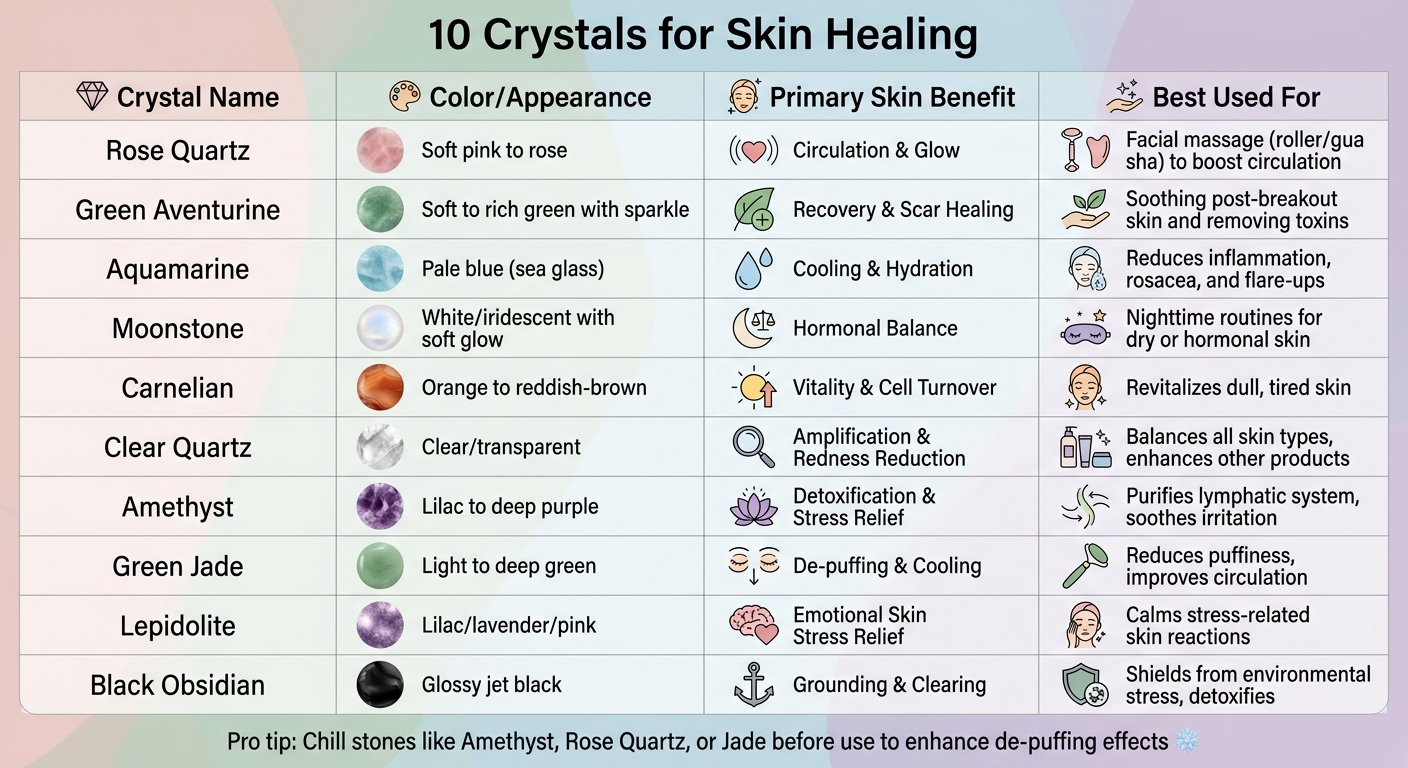 10 Crystals for Skin Healing: Benefits and Uses Comparison Chart
