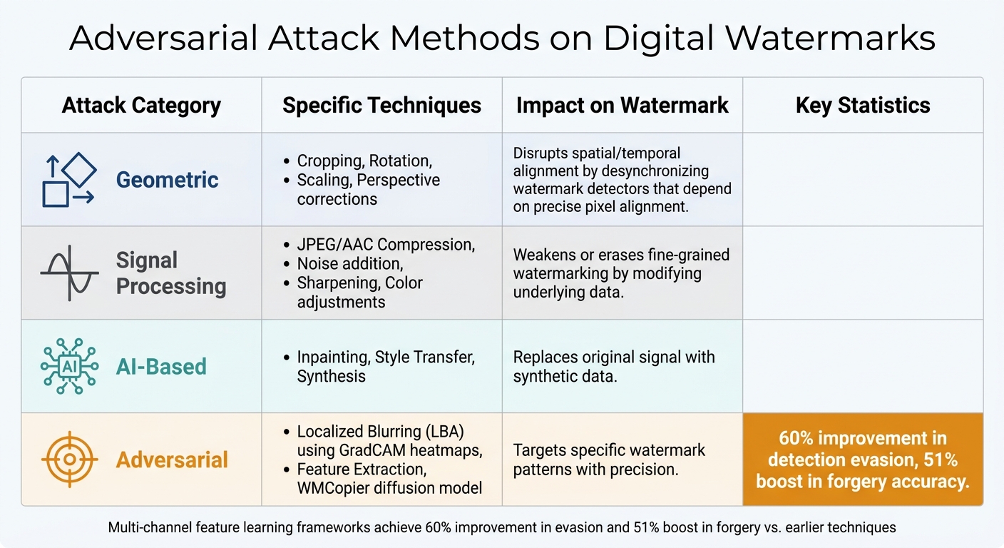 Adversarial Attack Methods on Digital Watermarks: Techniques and Impact