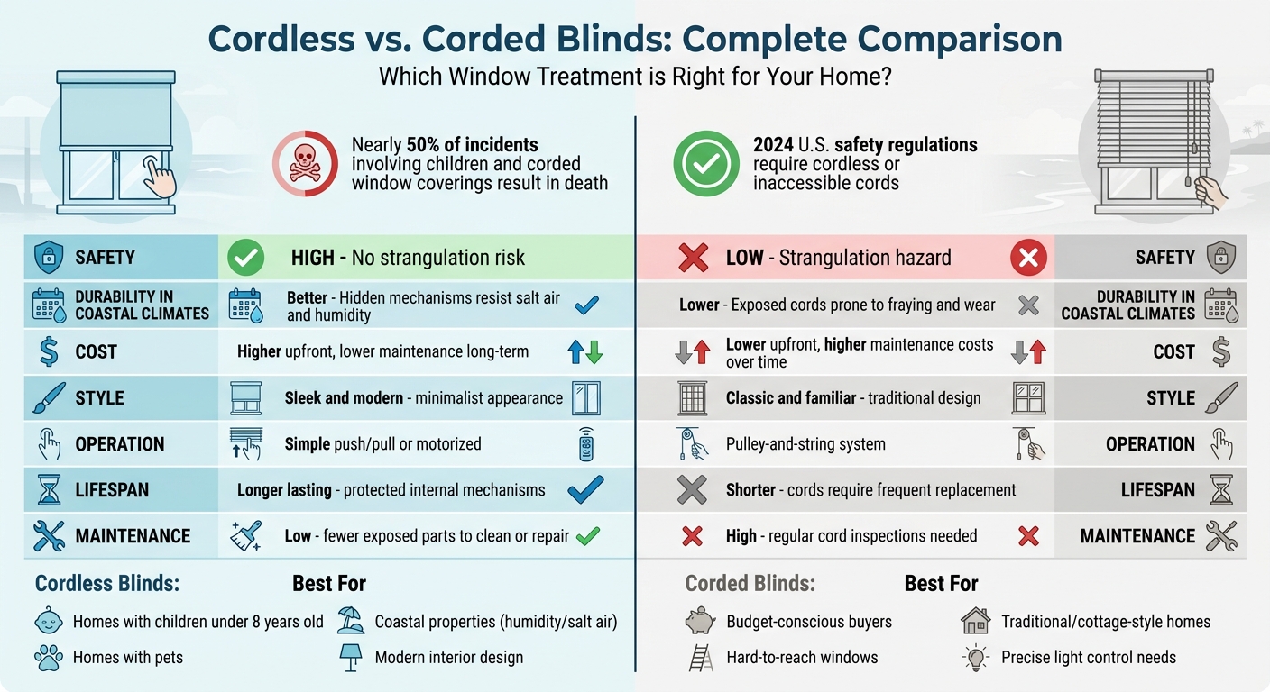 Cordless vs Corded Blinds Comparison Chart: Safety, Cost, and Durability