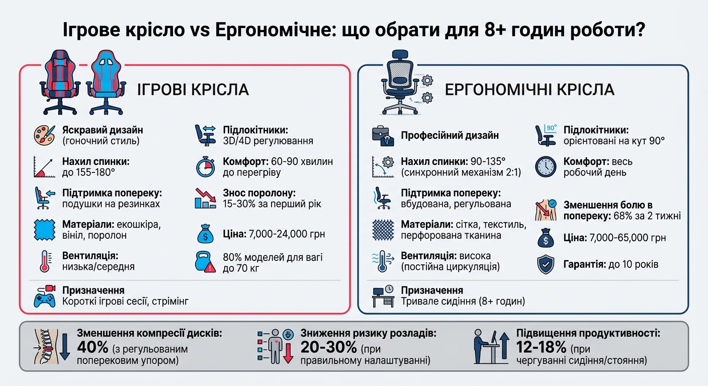 Порівняння ігрових та ергономічних крісел: ключові відмінності