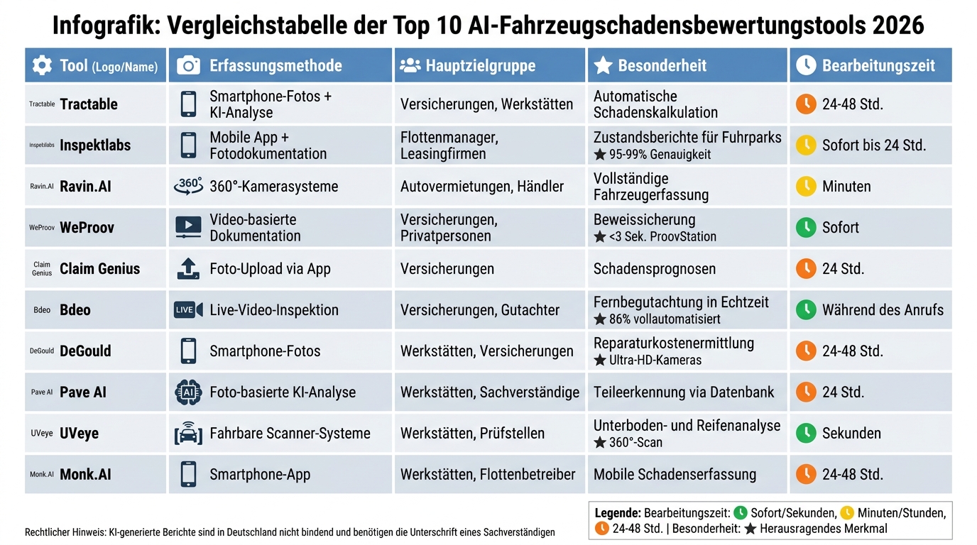 Vergleich der Top 10 KI-Tools für Fahrzeugschadensbewertung 2026