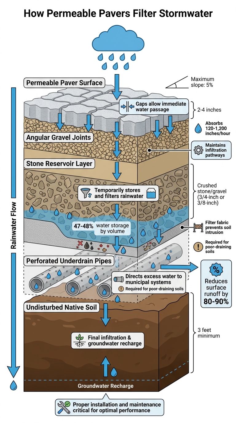 How Permeable Pavers Filter Stormwater: 4-Layer System Diagram