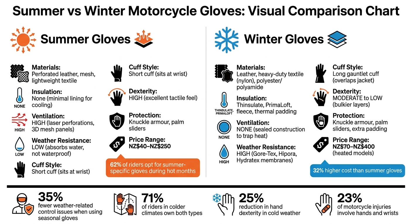 Summer vs Winter Motorcycle Gloves Comparison Chart